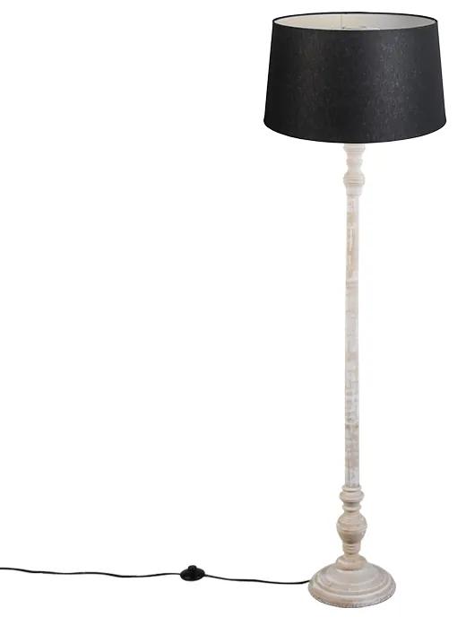 Landelijke vloerlamp grijs met zwarte linnen kap - Classico Klassiek / Antiek, Landelijk / Rustiek E27 cilinder / rond Binnenverlichting Lamp