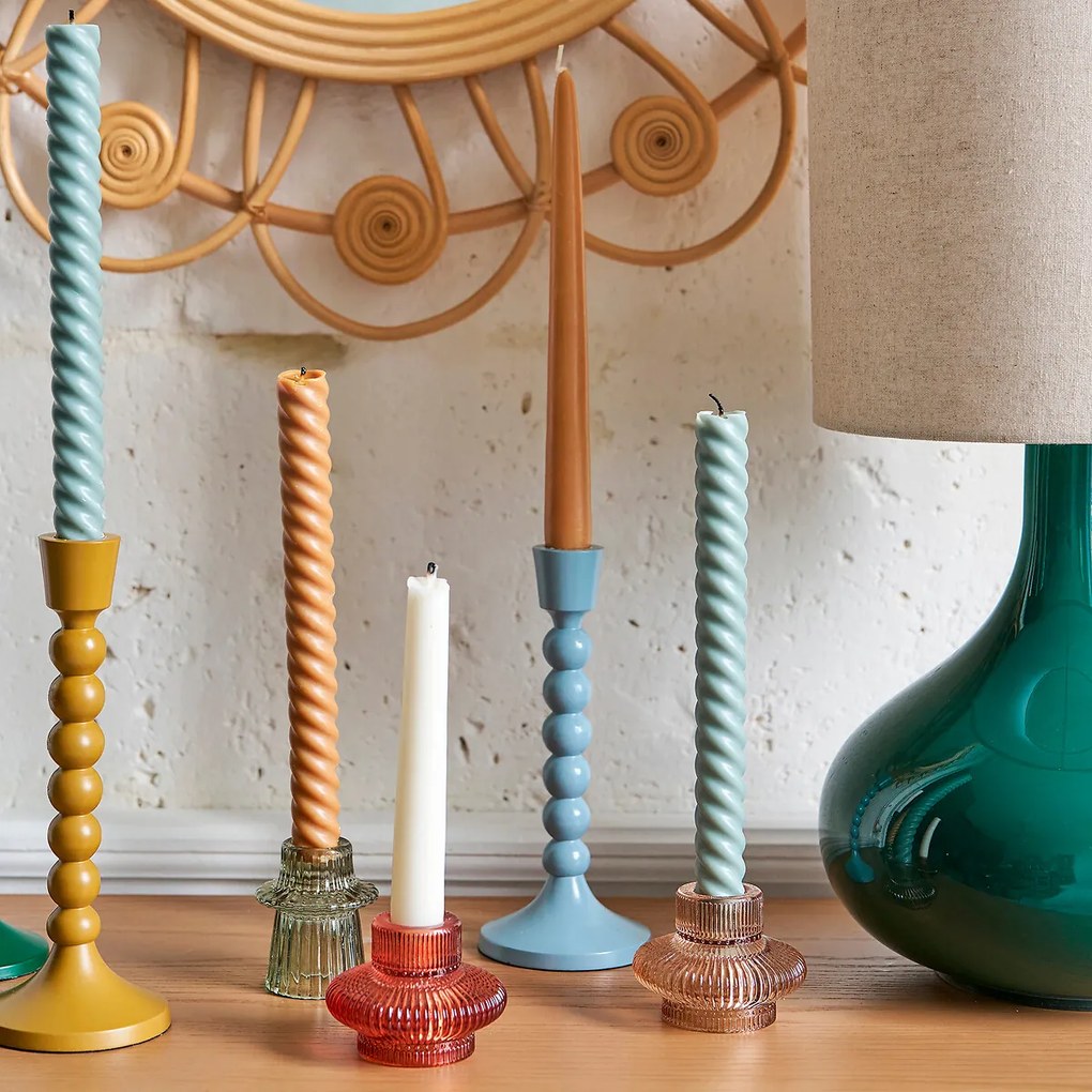 Kandelaar in gekleurd geribbeld glas H5,7 cm, Sabri