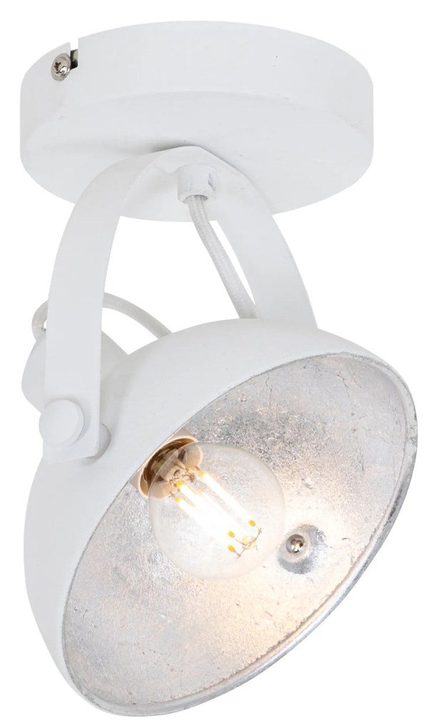 Industriële plafondlamp wit met zilver 15 cm verstelbaar - Magnax
