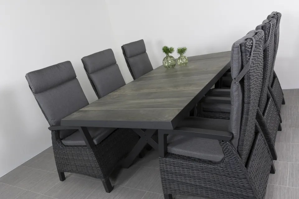 Verstelbare tuinset - Darwin wicker tuinstoel + Admiral tuintafel 224 cm.