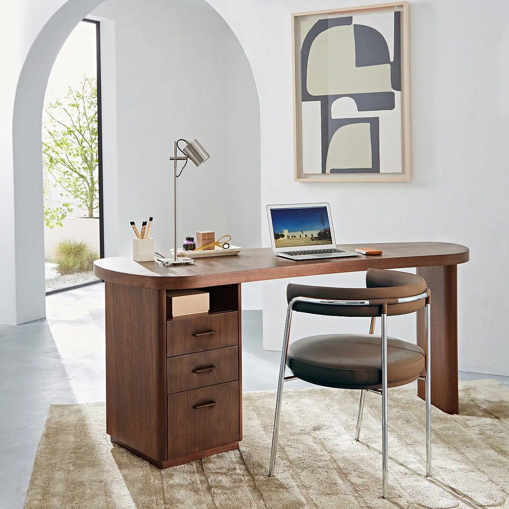 Bureau met organische vorm in notenhout en fineer, Pali