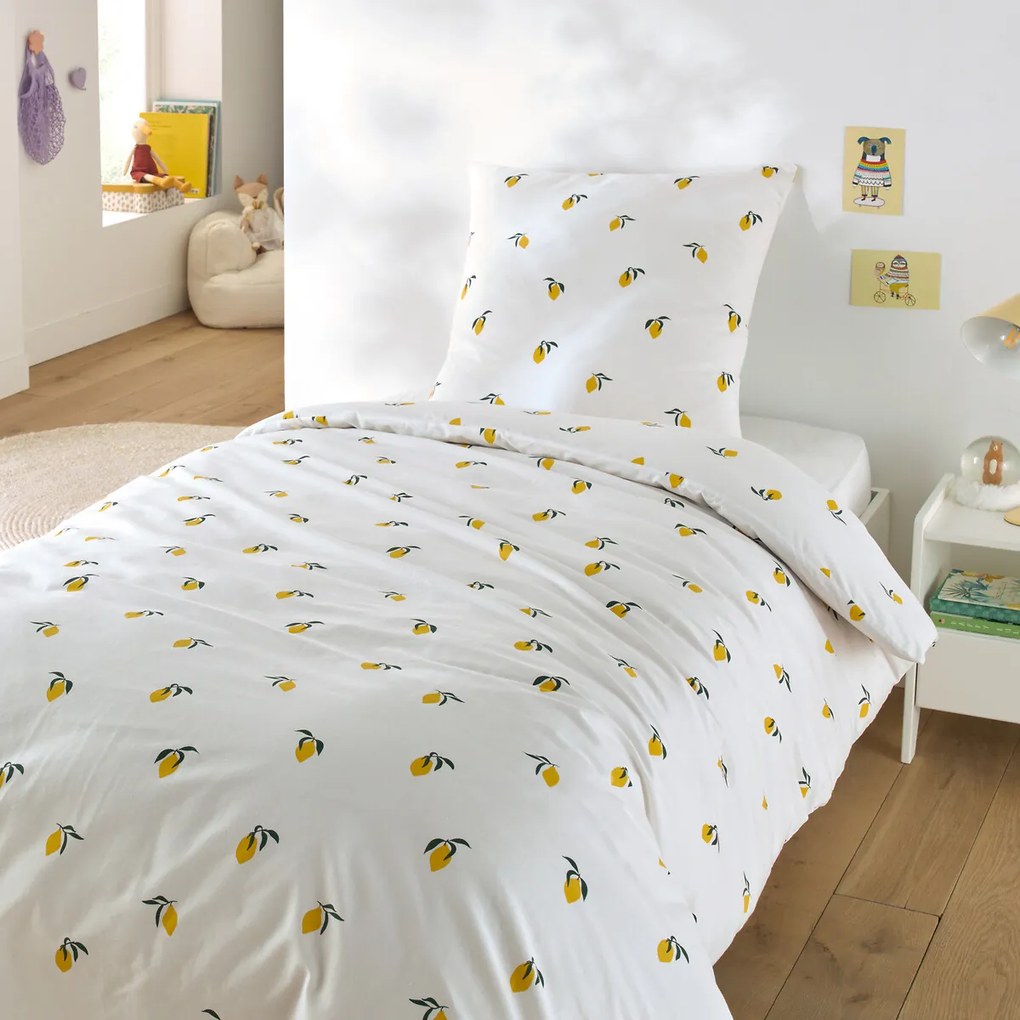 Bedset voor kinderbed in katoen, vierkante kussensloop, Citron