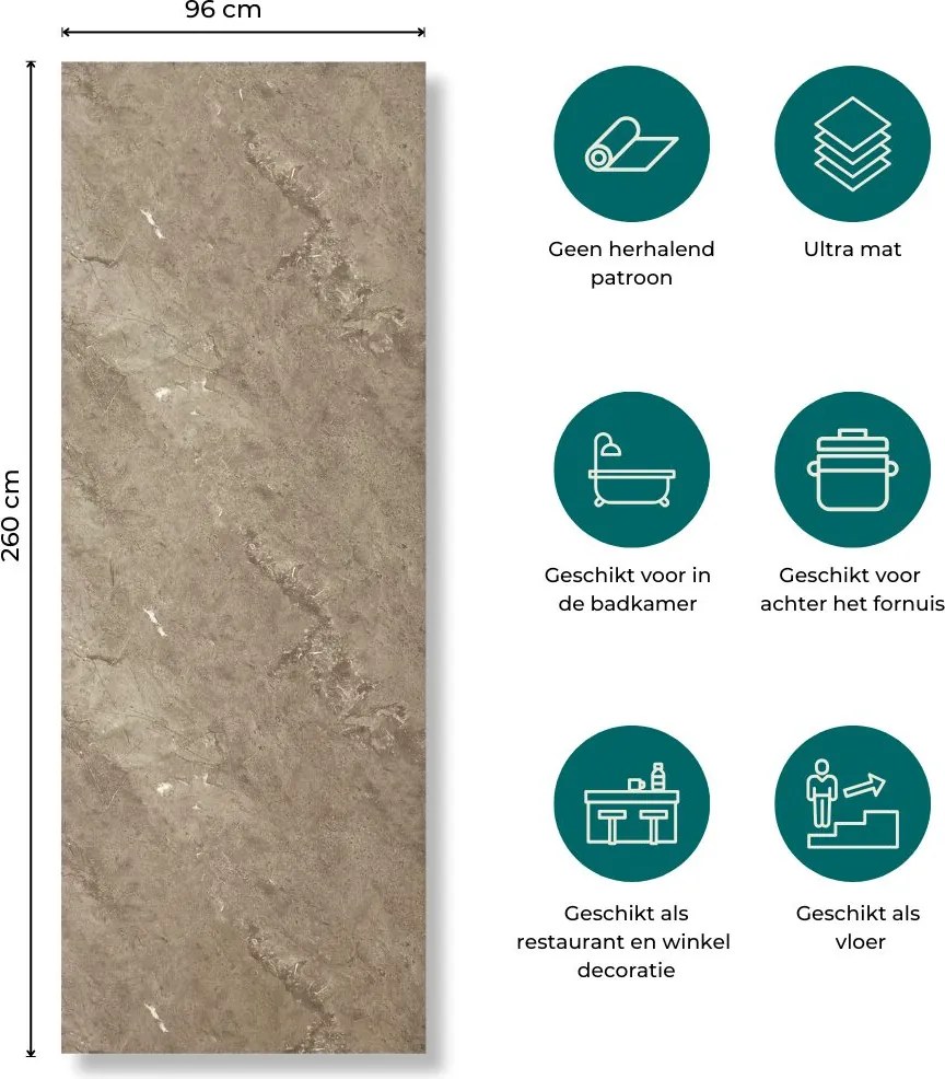 SPC Marmer Wandpaneel MAT Breccia Brown 260x96x0.3cm | Badkamer Wandpanelen