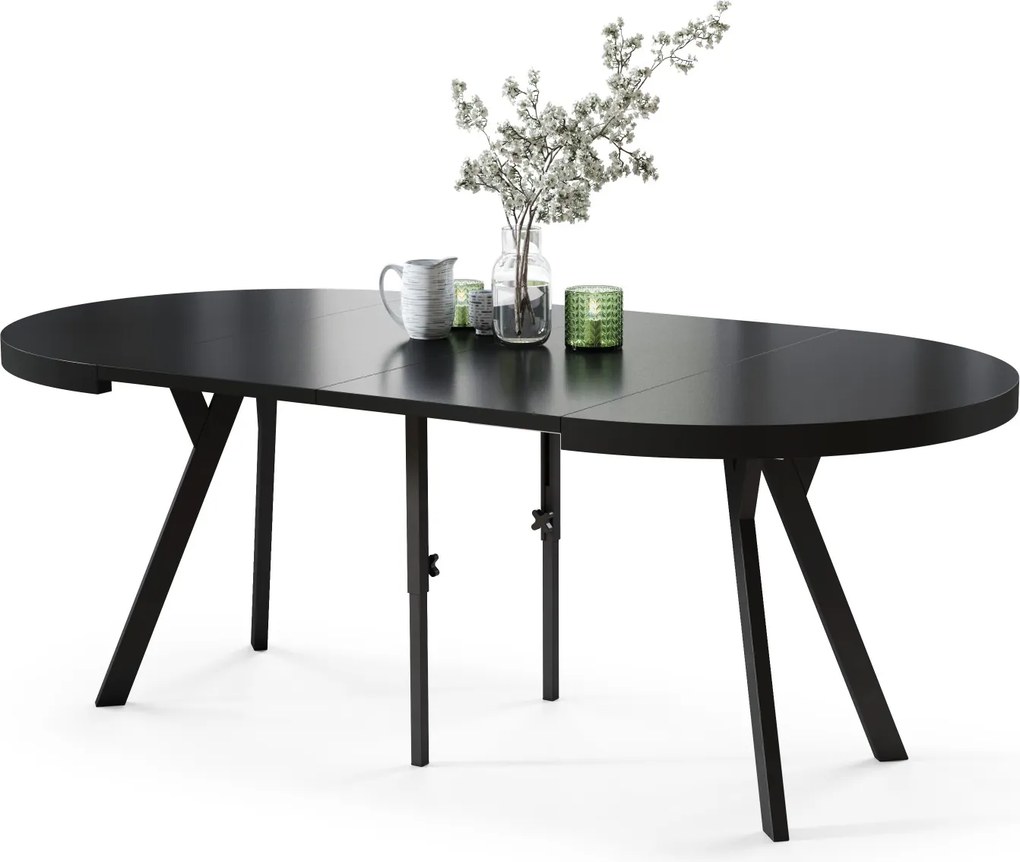 EXPANSO Czarny Mat/zwarte poten - GROTE RONDE TAFEL Ø110 UITBREIDBAAR TOT 310 cm met Y-POTEN LOFT/INDUSTRIAL
