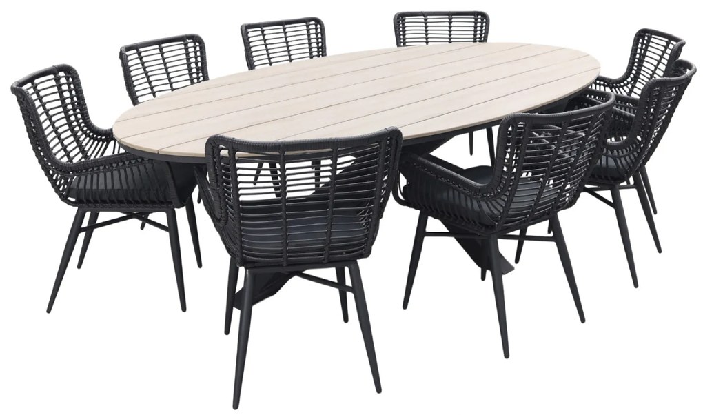 Jasmine Black/GI Edison 8-persoons dining tuinset 280x140 cm.