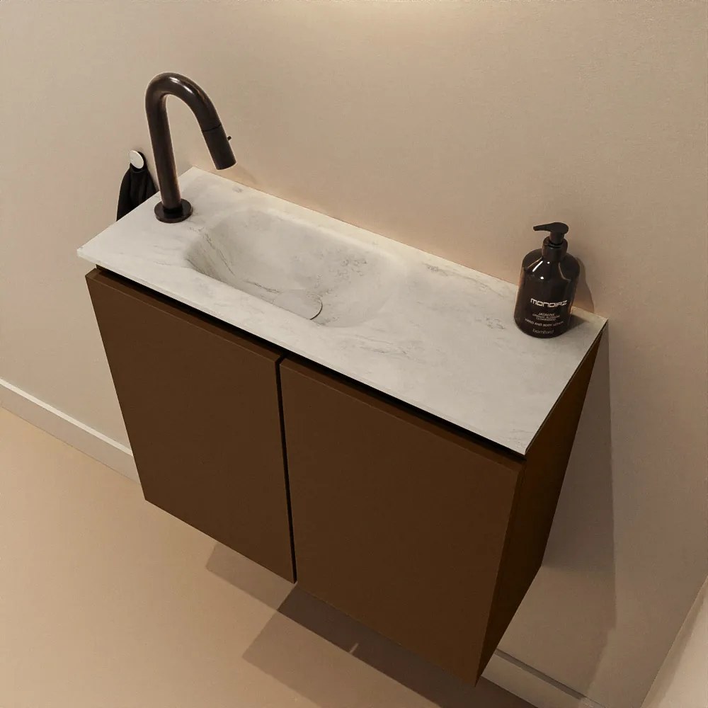 Mondiaz Ture DLux toiletmeubel 60cm rust met wastafel opalo links met kraangat