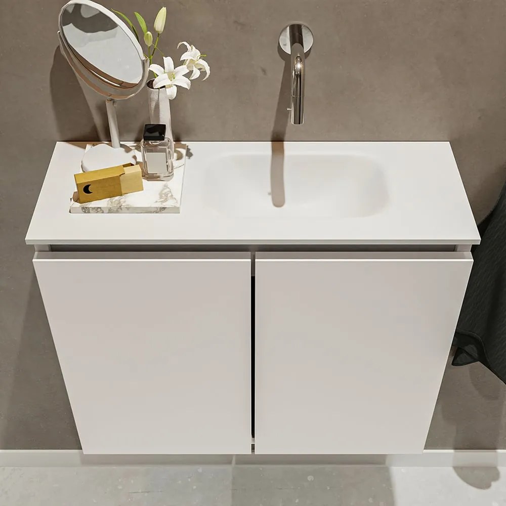 Mondiaz Ture 60cm toiletmeubel linen met wastafel talc rechts geen kraangat