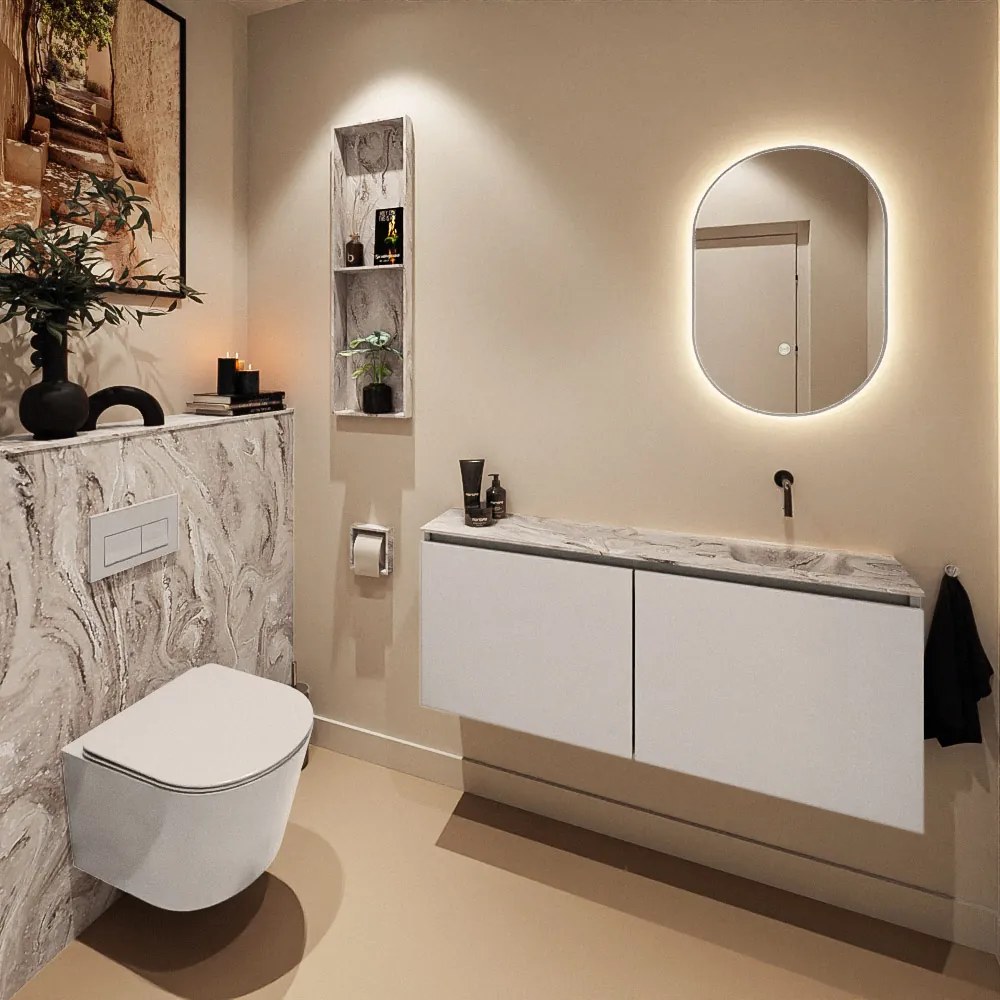 Mondiaz Ture DLux toiletmeubel 120cm linen met wastafel glace rechts zonder kraangat