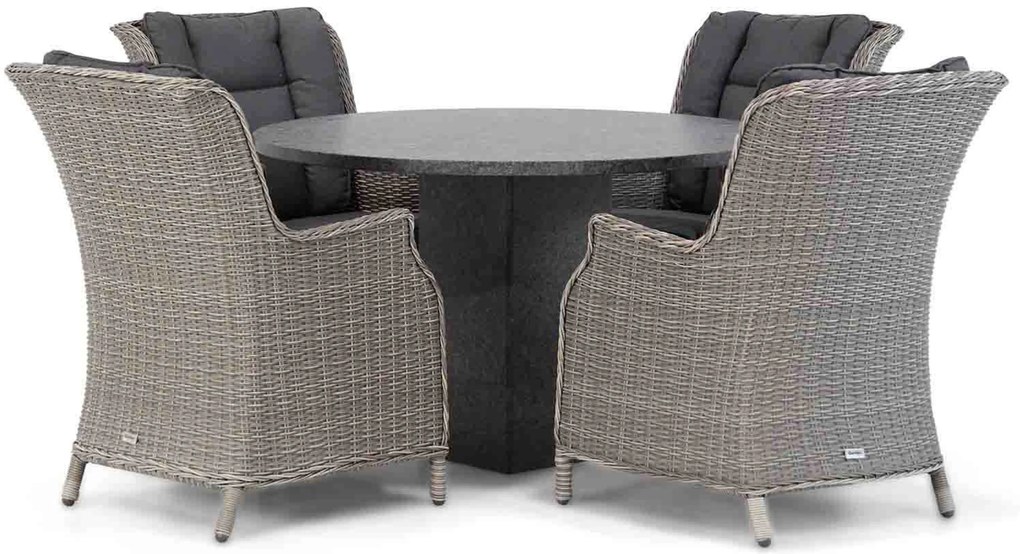 Tuinset Ronde Tuintafel 4 personen 120 cm Wicker Grijs Garden Collections Aberdeen/Graniet