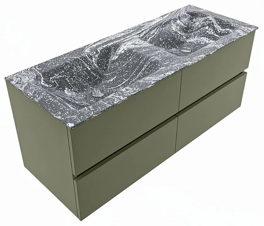 Mondiaz Vica DLux badmeubel 120cm army 4 lades met wastafel lava dubbel zonder kraangat