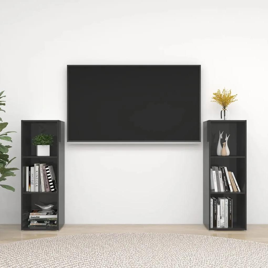 vidaXL Tv-meubelen 2 st 107x35x37 cm spaanplaat hoogglans grijs