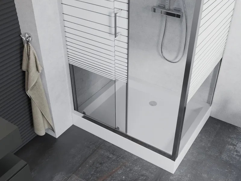 Mexen Apia schuifdouchecabine 100 x 80 cm, witte strepen, chroom + Rio douchebak - 840-100-080-01-20-4510