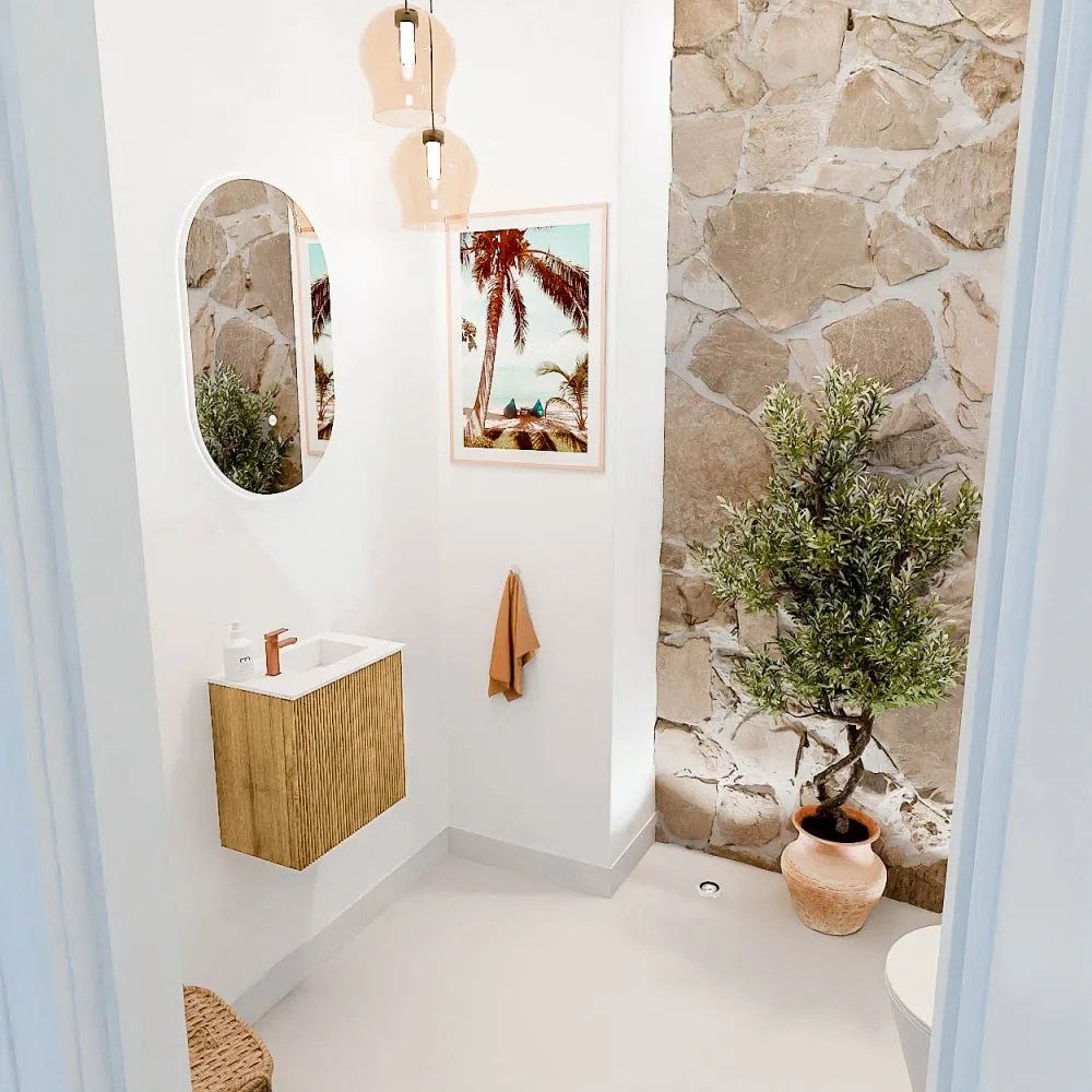 Mondiaz Joya 40cm toiletmeubel oak met wastafel faye rechts 1 kraangat talc
