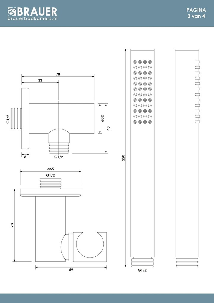 Brauer Stripe inbouw regendouche rond met 25cm hoofddouche, plafondarm en staafhanddouche set 39 koper geborsteld PVD