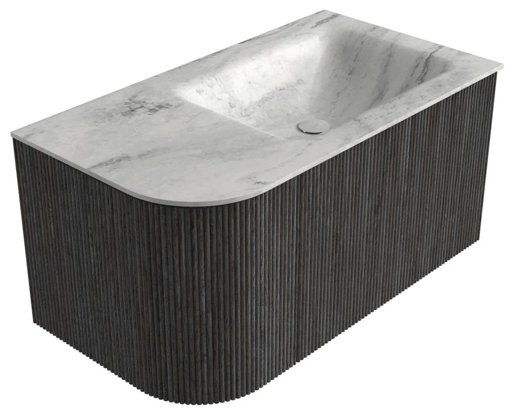 Mondiaz Kurve-dlux 85cm badmeubel ronding links shadow met 1 lade en deur en wastafel cloud rechts zonder kraangat opalo