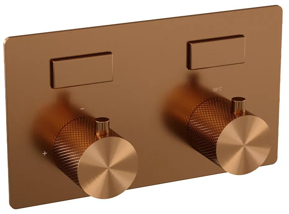 Brauer Copper Carving thermostatische inbouw badkraan met badvulcombinatie en staafhanddouche set 3 koper geborsteld PVD