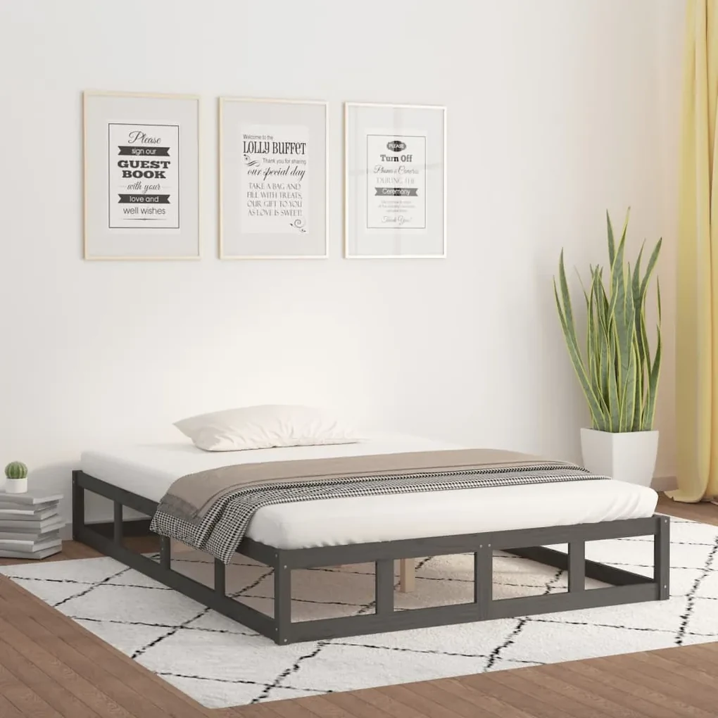 vidaXL Bedframe massief hout grijs 140x200 cm