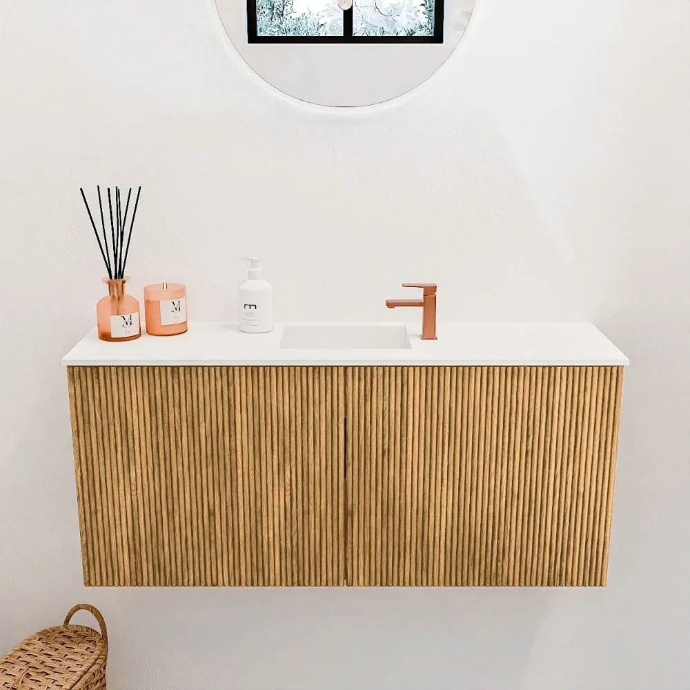 Mondiaz Joya 90cm toiletmeubel oak met wastafel faye midden 1 kraangat talc