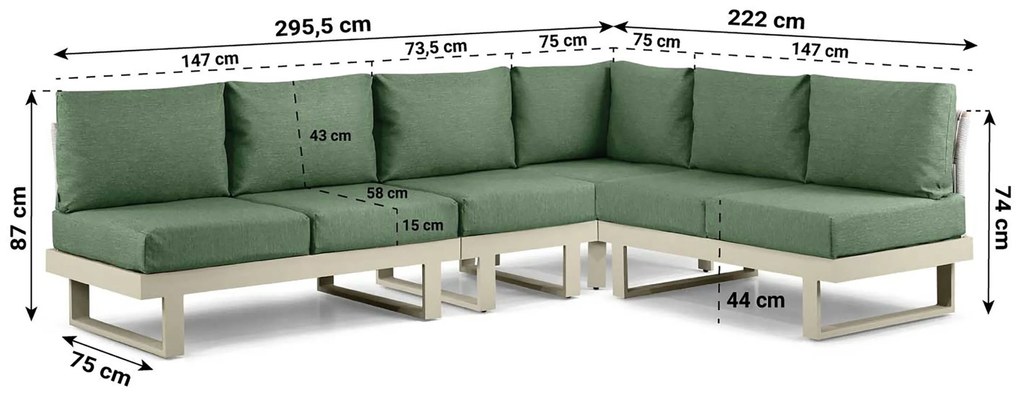 Hoek loungeset 6 personen Aluminium Taupe  Lifestyle Garden Furniture Lorenzo