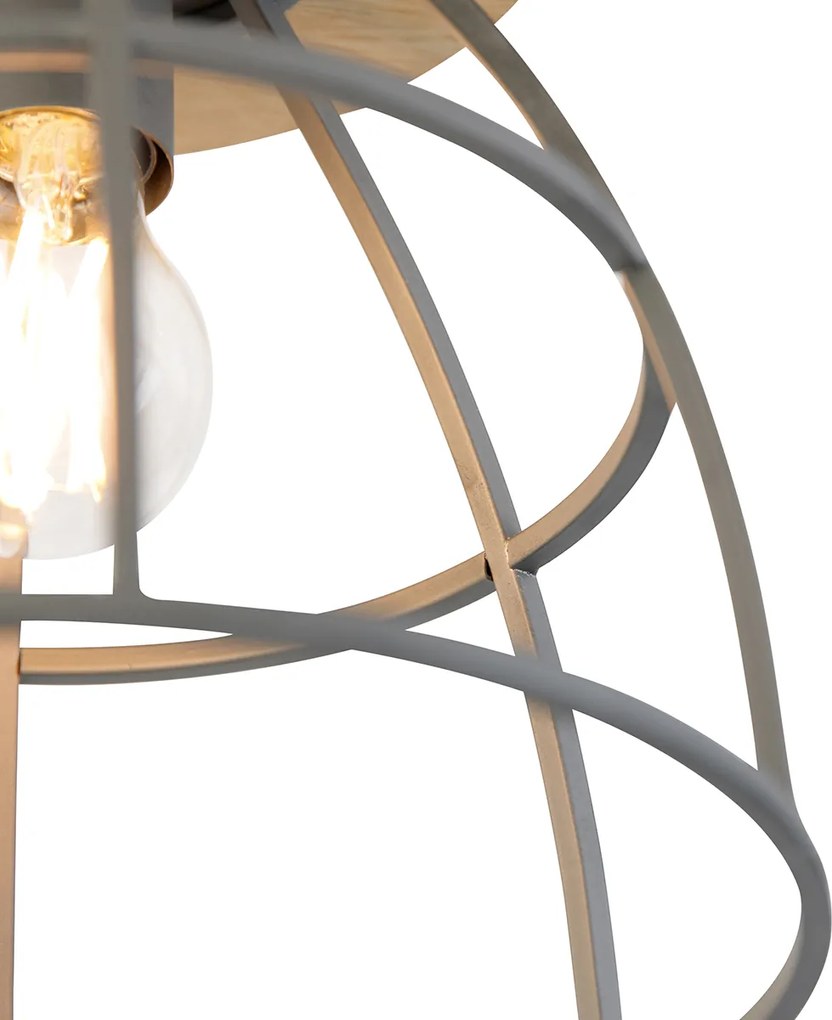 Smart plafondlamp donkergrijs met hout incl. WiFi E27 - Arthur