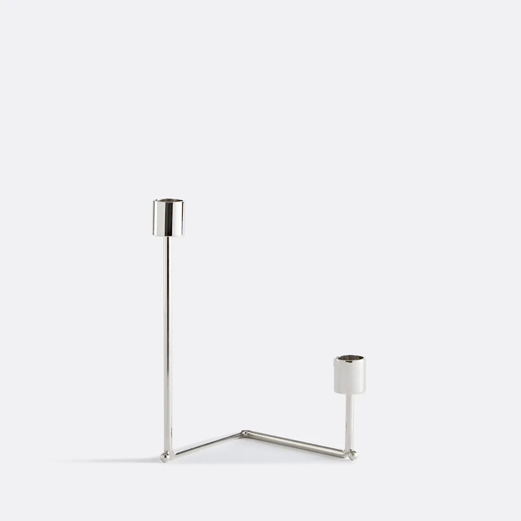 Dubbele kandelaar van verchroomd staal Alie