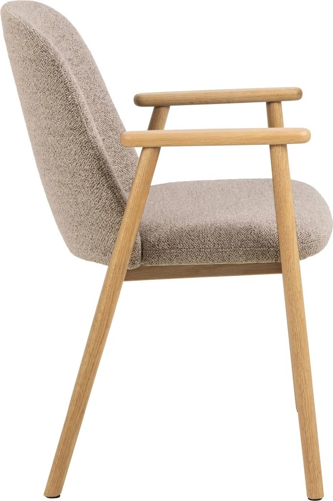 RODERIC Beige Latte (stof Monza 60) / gelakt eikenhouten frame – HOUTEN BOUCLÉ RETRO STOEL
