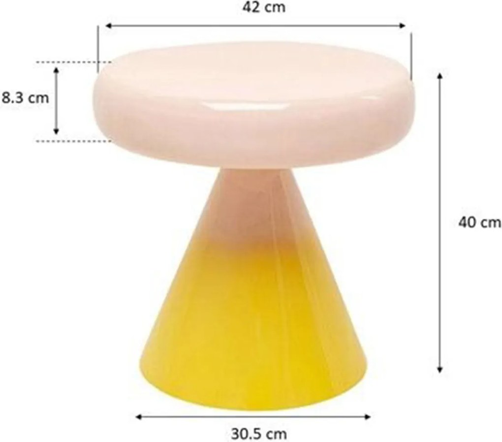 Retro Salontafel Roze Geel Emaille - 42 X 42cm.
