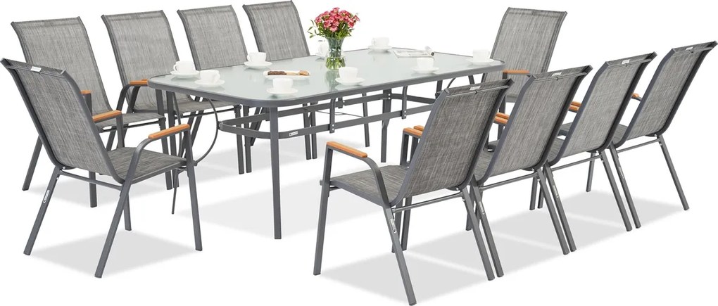 Modena/Bitonto metalen tuinmeubelen voor 10 personen met grote tafel Garden Point grijs
