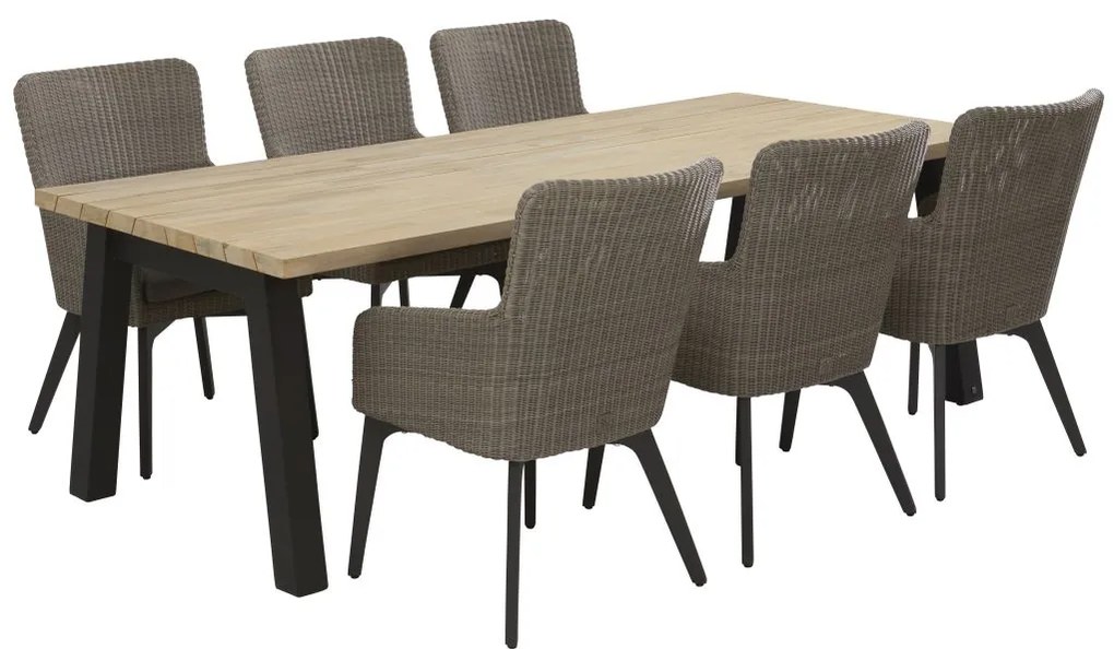 4 Seasons Outdoor | Luxor dining set met derby tafel  Tuintafel    houtkleur weerbestendig