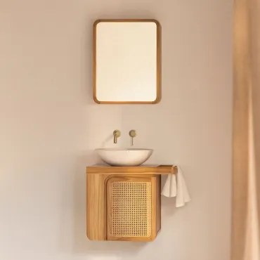 Georgy Zwevend Badkamermeubelset Van Teakhout Teakhout & Rond Cement Wit Ø40 Cm Zavion & Rechthoekig Met Opbergruimte Hout 45x60 Cm Ian & - Sklum