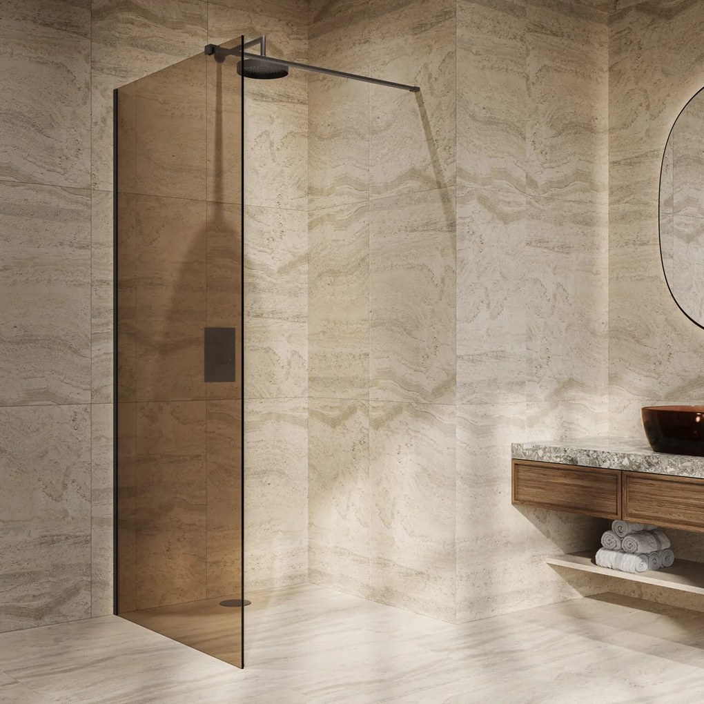 Saniclear Bronze inloopdouche brons glas 80x200cm mat zwart