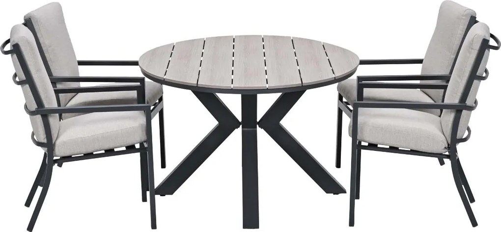 Garden Impressions Senja tuinset 5-delig sandstone - Tulli tuintafel 180x115 cm - light teak vironwood