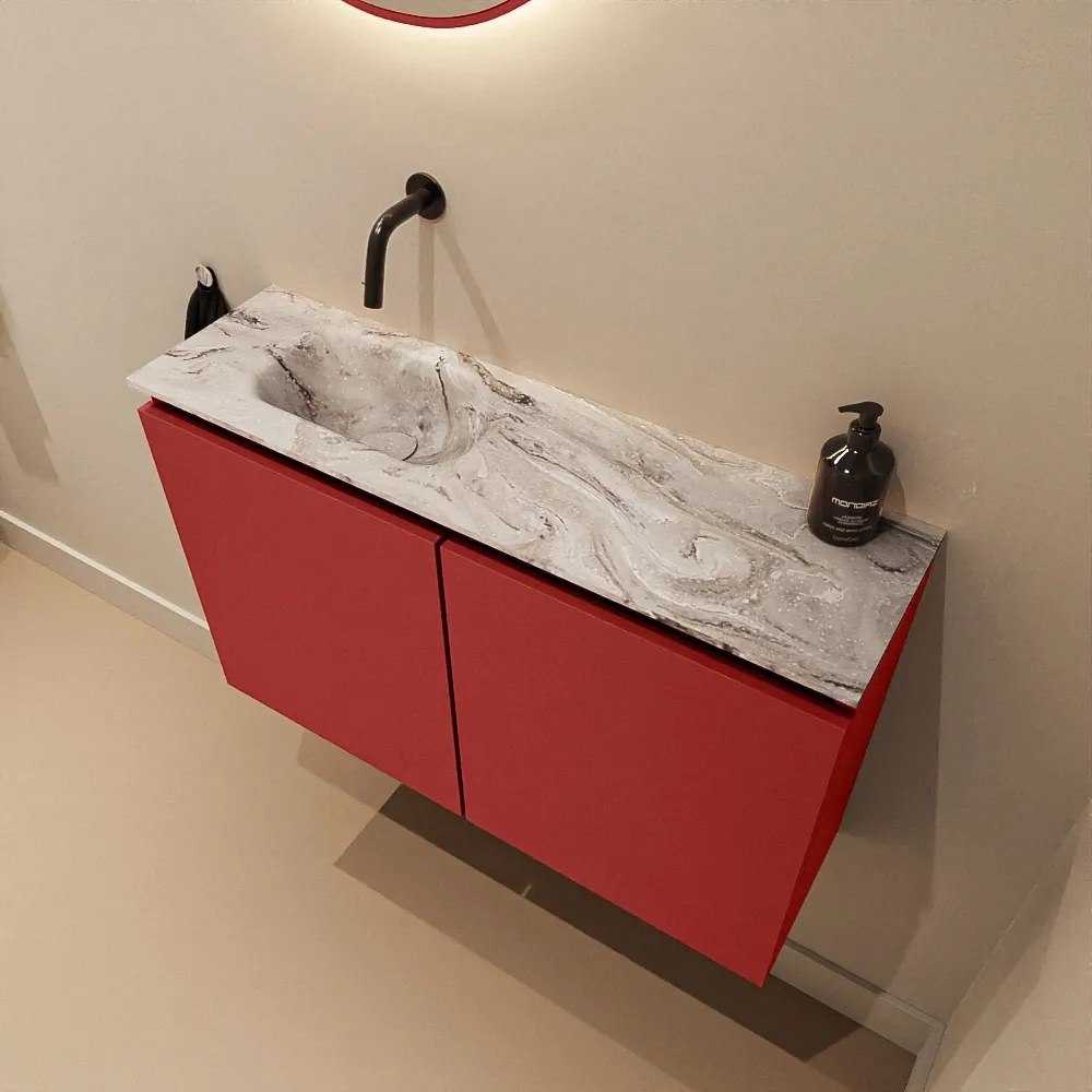 Mondiaz Ture DLux toiletmeubel 80cm fire met wastafel glace links zonder kraangat