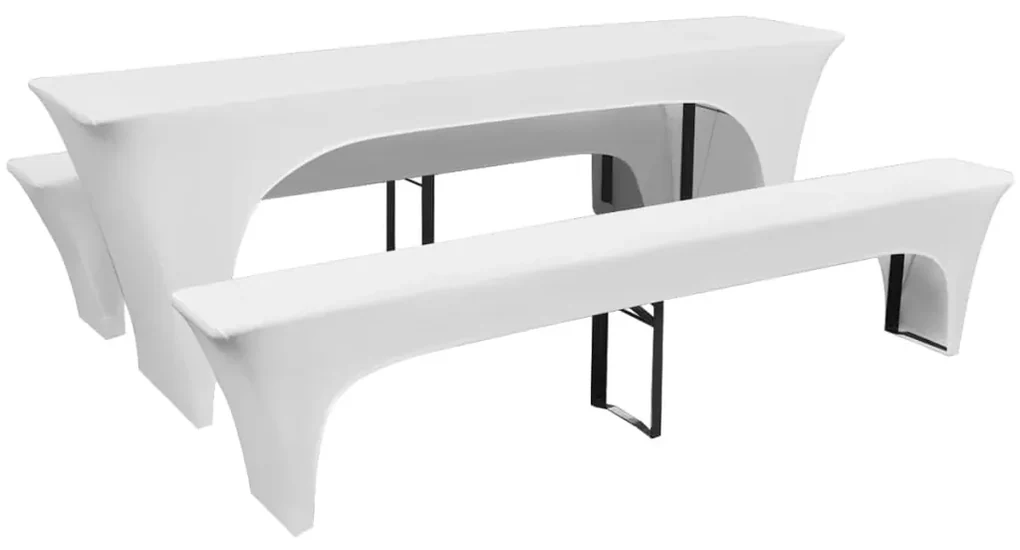 vidaXL Hoes voor biertafel en banken 225x50x80 cm stretch wit 3 st