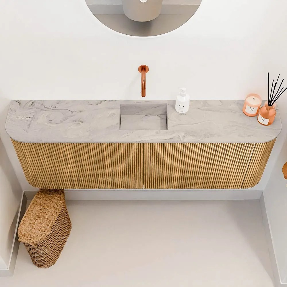 Mondiaz Joya DLux 125cm toiletmeubel ronding links/rechts oak met wastafel faye midden zonder kraangat glace