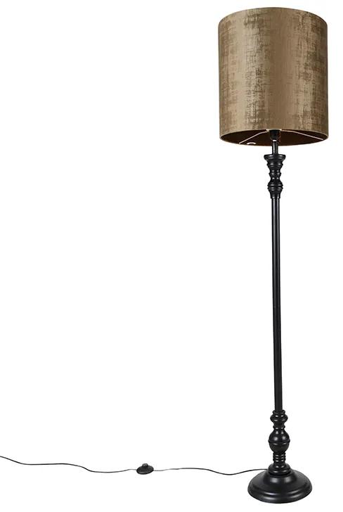 Stoffen Klassieke vloerlamp zwart met kap bruin 40 cm - Classico Klassiek / Antiek E27 Binnenverlichting Lamp