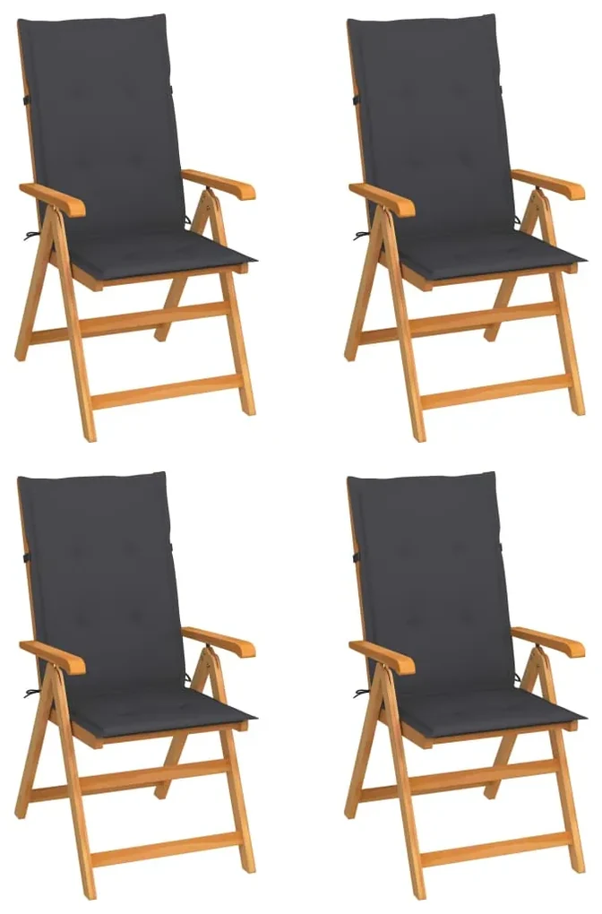 vidaXL Tuinstoelen 4 st met antracietkleurige kussens massief teakhout