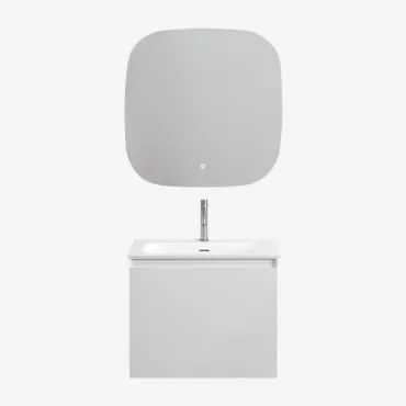 Macrae Houten Badkamermeubelset Met Geïntegreerde Wastafel Wit & Vierkant Led En Anticondens 75x75 Cm Tobie & Geborsteld Grijs - Sklum