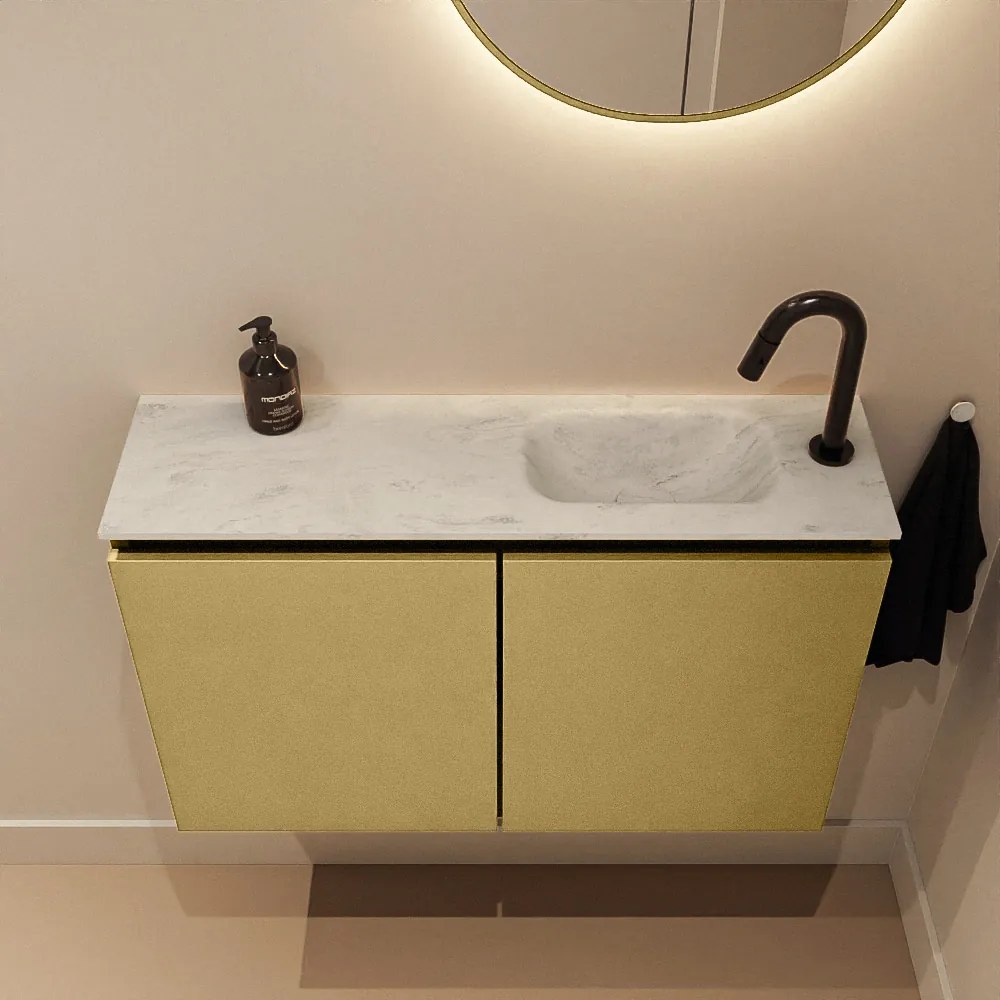 Mondiaz Ture DLux toiletmeubel 80cm oro met wastafel opalo rechts met kraangat