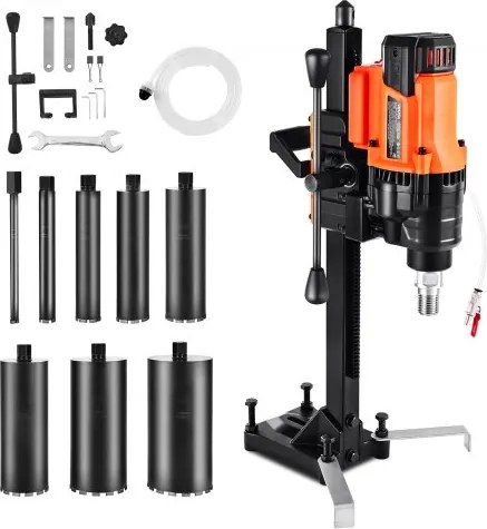 VEVOR diamantkernboormachine, boordiameter 2-20 cm, nat/droog diamantboren met 8 boren en boorstandaard, 850 tpm, UNC1 1/4-7 schroefdraad, voor beton, baksteen, steen, 3000 W