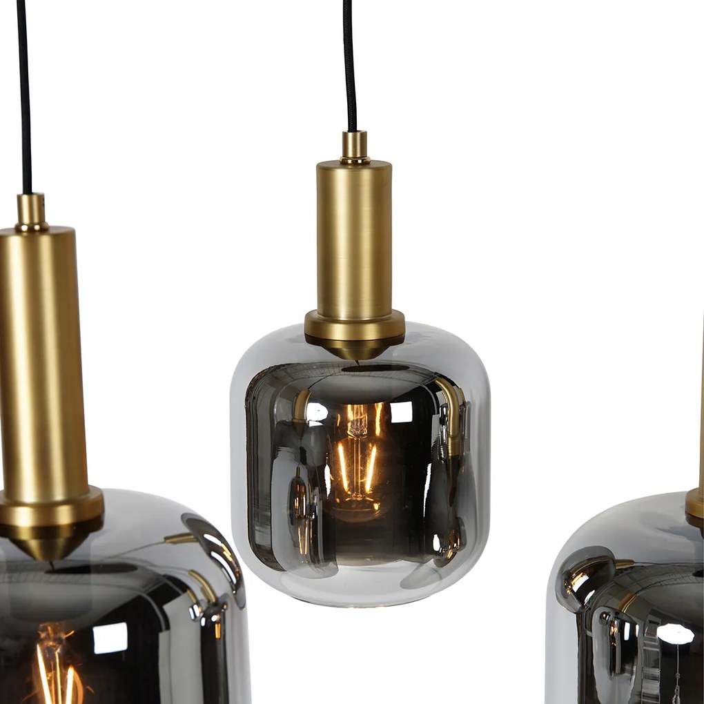 Eettafel / Eetkamer Smart hanglamp zwart met goud en smoke glas ovaal 5-lichts incl. 5 Wifi G95 - Zuzanna E27 bol / globe / rond Binnenverlichting Lamp