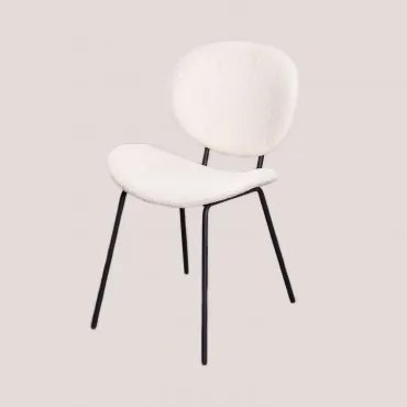 Set Van 4 Eetkamerstoelen In Laure Schapenvacht White & Zwart - Sklum