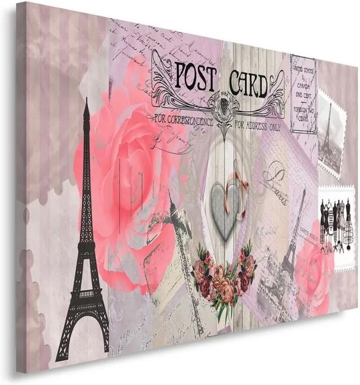 Schilderij - Briefkaart uit Parijs in het roze en paars