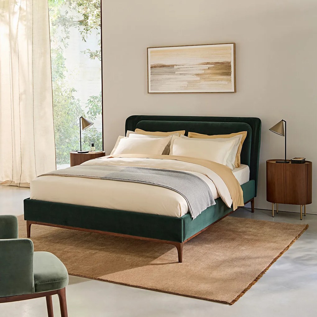 Tweepersoonsbed met hoofdbord en boxspring, fluweel, JABOTE