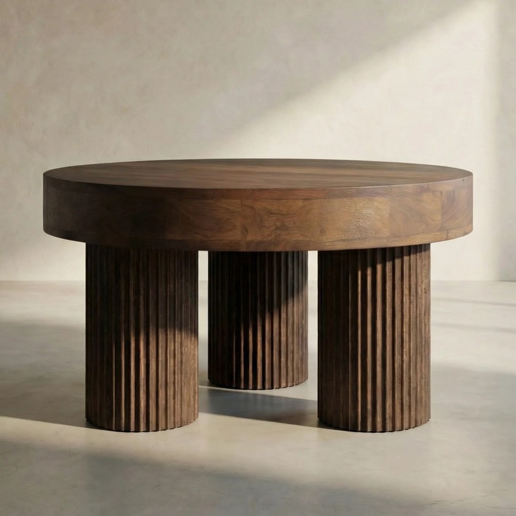 Ronde Salontafel Donkerbruin Hout - 75 X 75cm.