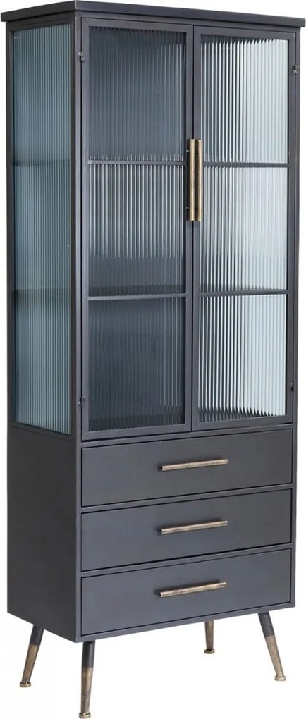 Hoge Wandkast Met Ribbelglas - 72x38x180cm.