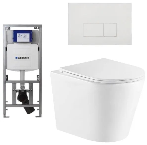 QeramiQ Dely Toiletset - 36.3x51.7cm - diepspoel - rimless - Geberit UP320 Burda inbouwreservoir - softclose toiletzitting - mat witte bedieningsplaat - rechtehoekige knoppen - wit mat SW1000766/0701131/SW706191/SW1026254