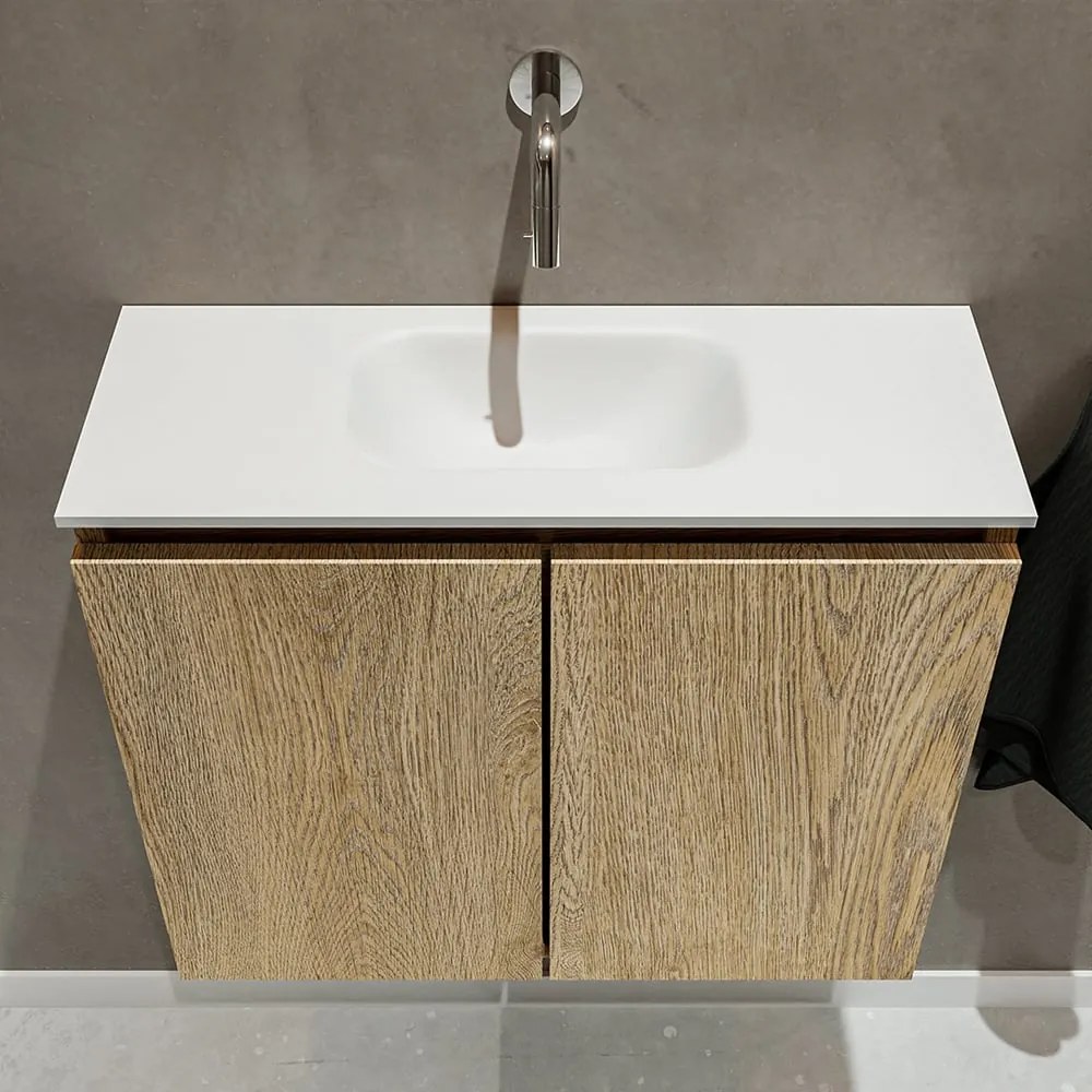 Mondiaz Ture 60cm toiletmeubel washed oak met wastafel talc midden geen kraangat