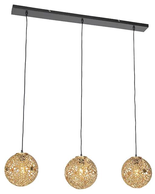 Eettafel / Eetkamer Art Deco hanglamp goud langwerpig 3-lichts - Maro Art Deco E27 bol / globe / rond Binnenverlichting Lamp
