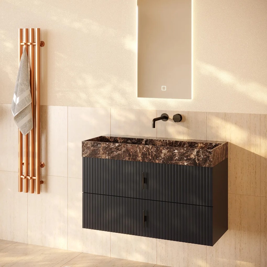 Muebles Murcia badmeubel ribbelfront 100cm antraciet met Dark Emperador wastafel zonder kraangat